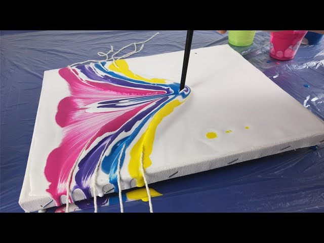 Acrylic Pouring String Pull Abstract Floral Painting - Youtube