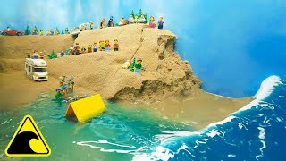 Tsunami at Lego City Canyon  Natural Disaster Experiment  Wave Machine VS Tourists  Dam Breach