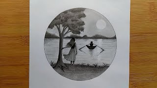 How to draw Romantic couple Scenery inside a girl's face \ Drawing Couple  in Moonlight for beginners 