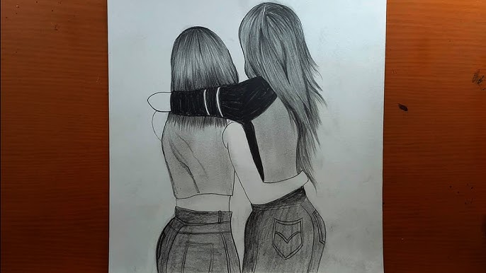 Como desenhar dois melhores amigos, desenho fácil