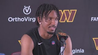 Jayden Daniels speaks for the first time at Commanders training camp