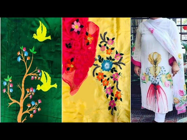 Fabric Painting Design for Red Kurti/ Suit | Liquid Embroidery Design |  Free Hand Painting - YouTube