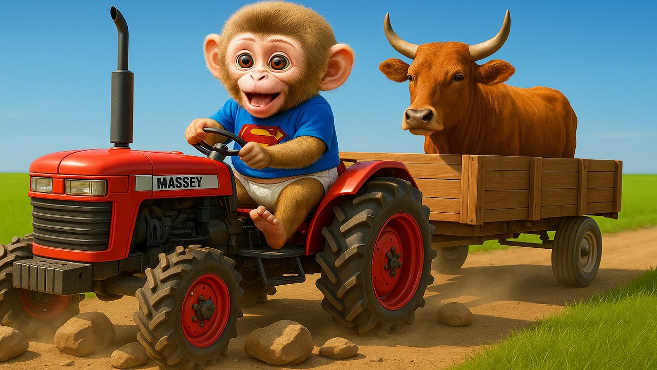 Monkey Ride Tractor The Monkey Drives a Tractor, Risking His Life to Save His Cows from a ...