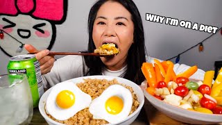 TRUFFLE BUTTER RICE W/ EGGS + TOMATO MOZZARELLA SALAD + BELL PEPPERS l RECIPE MUKBANG