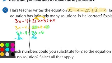 Ready Math Grade 8 Lesson 11.3 Writing an Equation with No, One, or Infinitely Many Solutions