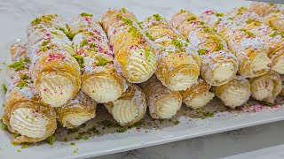Cream Rolls, the best dessert کریم رول باخمیر آماده به وقت کم ازقنادی کرده خوشمزه تر 🥰🤗