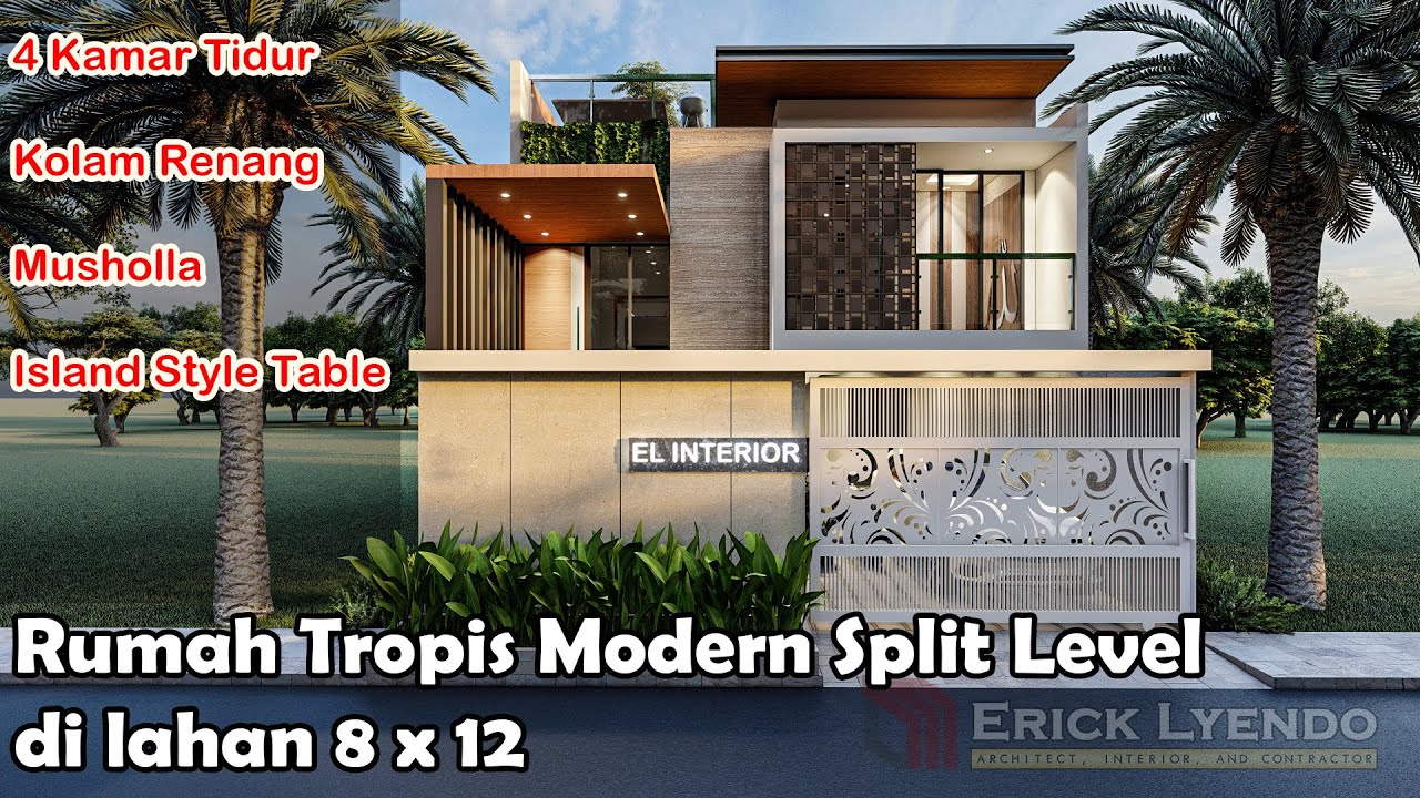 Desain Rumah Tropis Modern 2 lantai split level di lahan 