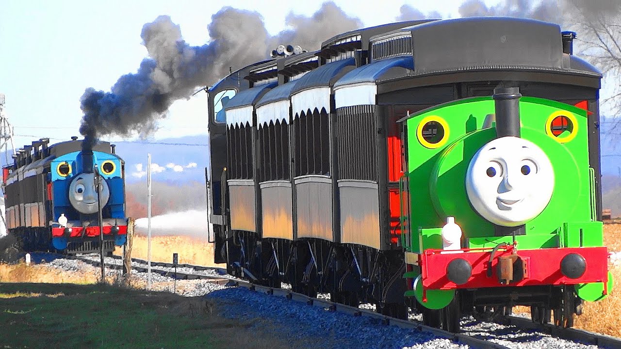 Thomas &amp; Percy Trains Passing Red Caboose Motel - YouTube