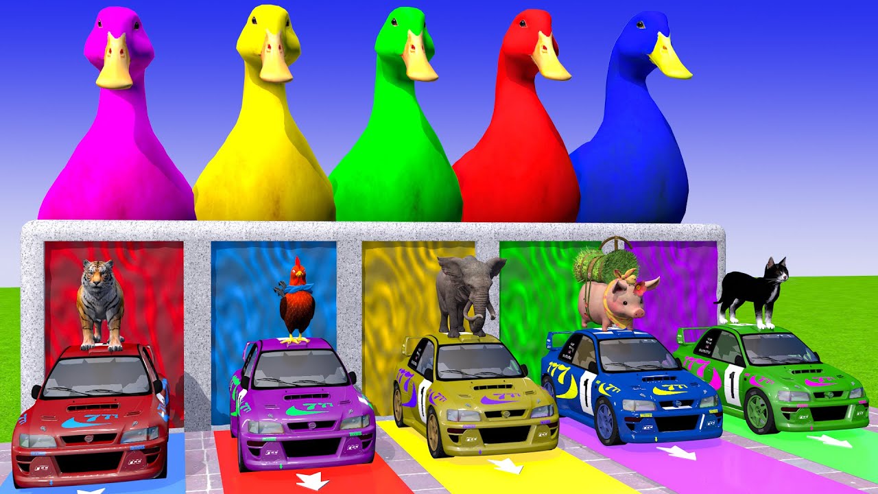 Long Slide Game With Cow Elephant Gorilla Hippopotamus Tiger - 3d Animal Game - Funny 3d Animals