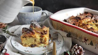 Panettone Bread Pudding with Vanilla Sauce