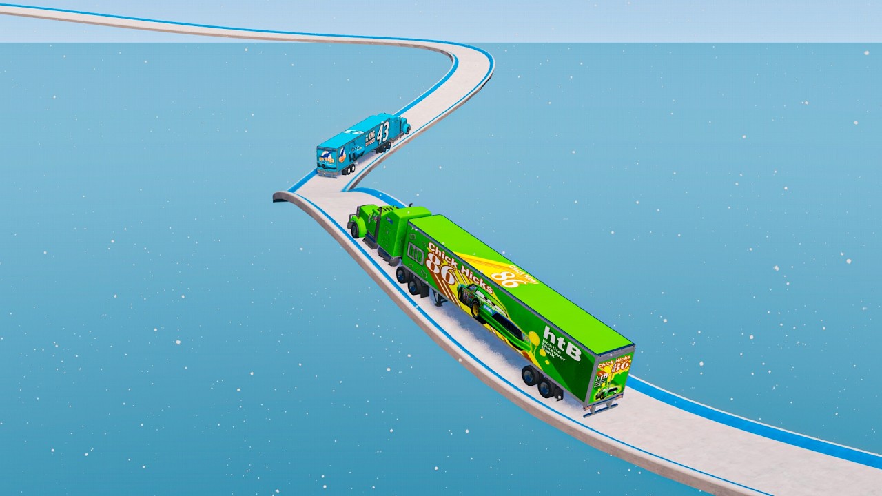 King Dinoco Truck vs Chick Hicks Truck vs Impossible Wave Bridge   BeamNG.Drive