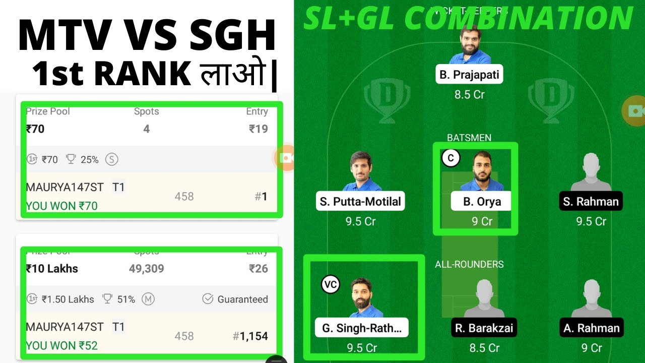 MTV VS SGH DREAM11 TEAM||SGH VS MTV DREAM11 TEAM||sgh vs mtv dream11 team||mtv vs sgh dream11 team