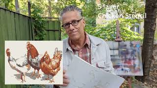 Country Chickens Stencil in Five Colors