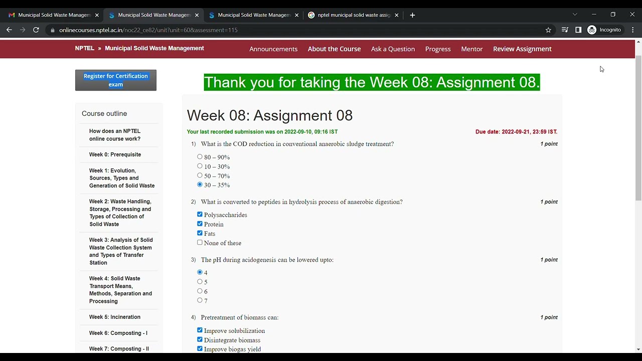 municipal solid waste management nptel assignment answers 2022