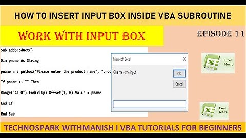 Excel VBA InputBox Enter Value to Cell and in Message Box I InputBox - Ep 11 Technospark withmanish