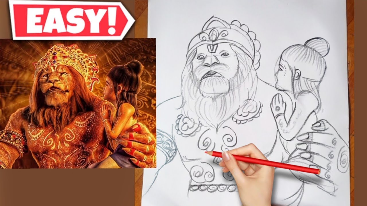 Mahavatar Narsimha drawing | Narsimha and Prahlad drawing | Mahavatar Narsimha