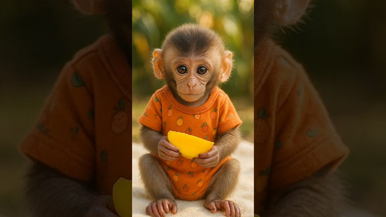 Cute Baby Monkey Eating Mango 🍋 | Adorable Monkey Moments