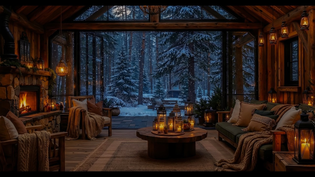Peaceful Winter Cabin by the Snowy Forest ❄️| Soft Piano Music and Cozy Fireplace Ambience (3 Hours)