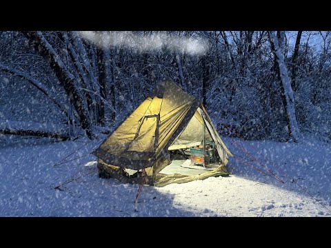 Winter Hot Tent Camping in Snow with Inflatable Hot Tent