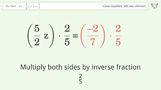 Linear equation with one unknown: Solve 4z-3/2z+1=5/7 step-by-step solution