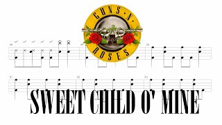 Guns N' Roses - Sweet Child O' Mine (🔴 Drum Notation | Tutorial) @chamisdrums Bass Tabs @ChamisBass