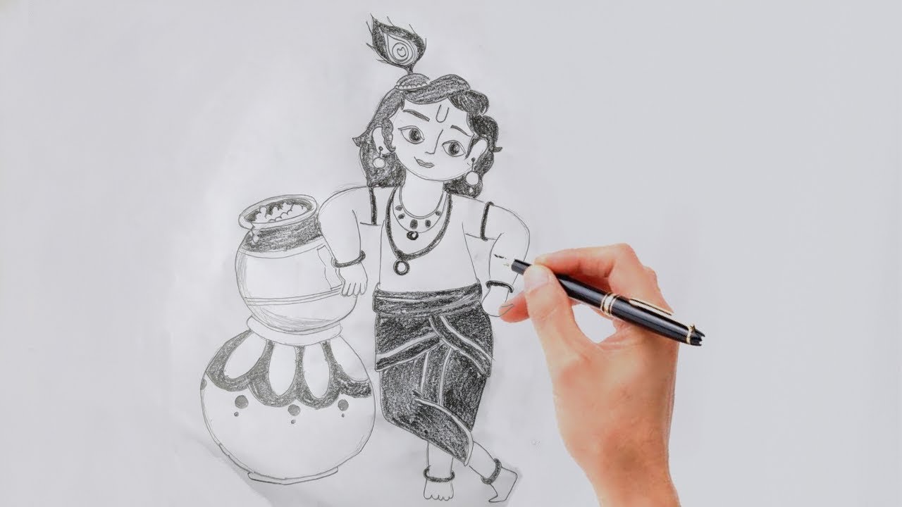 How to draw lord little Krishna ! Drawing for step by step ...