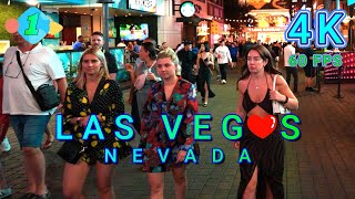 Las Vegas Strip Night Walk 1/4, Nevada USA 4K - UHD