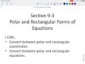 Section 9 3 Part A Polar And Rectangular Forms Of Equations 