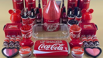 RED COCA COLA SLIME | Mixing makeup and glitter into Clear Slime | Satisfying Slime Videos 2160p
