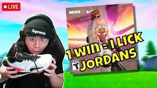 1 WIN = I LICK JORDANS SHOES IRL! GETTING CROWN WINS WITH VIEWERS! #shorts #fortnitelive