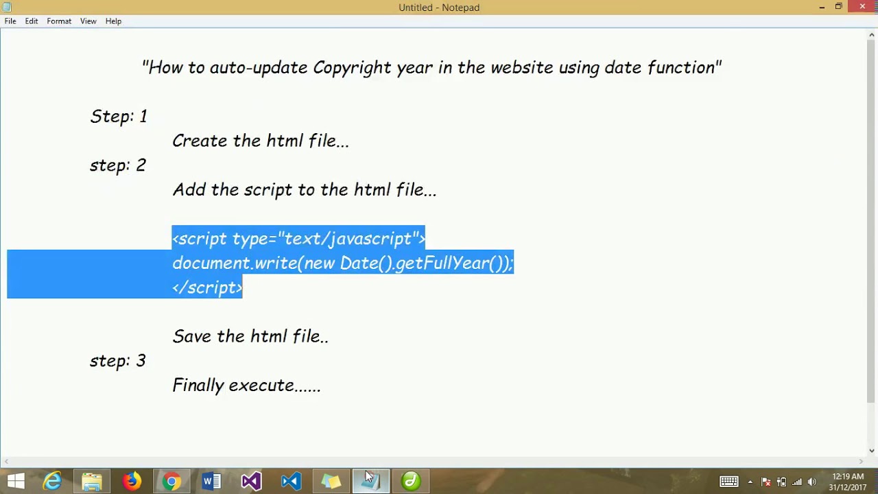 How To Auto update Copyright Year In The Website Using Date Function how-to-auto-update-copyright-year-in-the-website-using-date-function