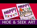 Hide and seek art 55 | How to Draw simple Happy birthday greeting card | Folding Surprise Gift card