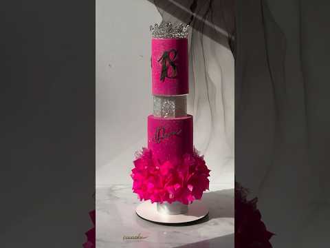 Трехъярусный торт 80см🤩 Огромный розовый торт на день рождения #cakedecorating