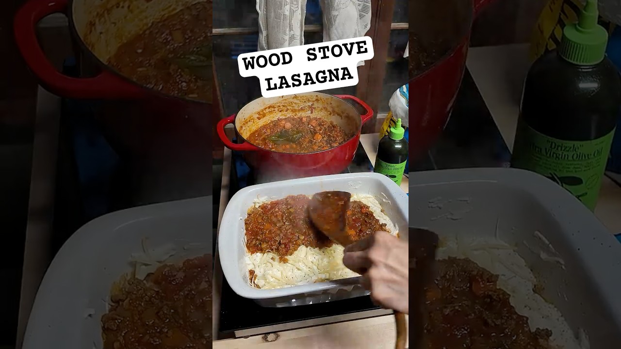 Wood Stove Lasagna 🔥🪵 Slow Food in a Cozy Cabin Kitchen