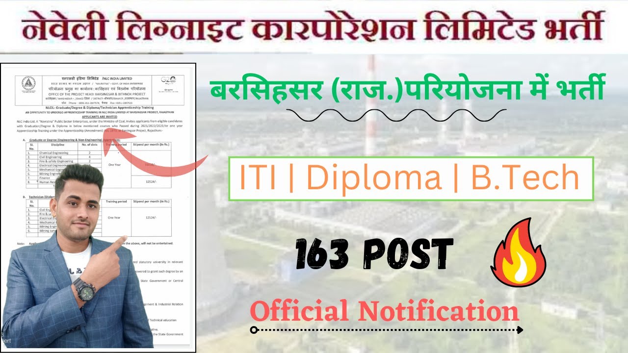 NLC India Recruitment -2023 | 163 Post | ITI/Diploma/B.Tech Freshers Apply