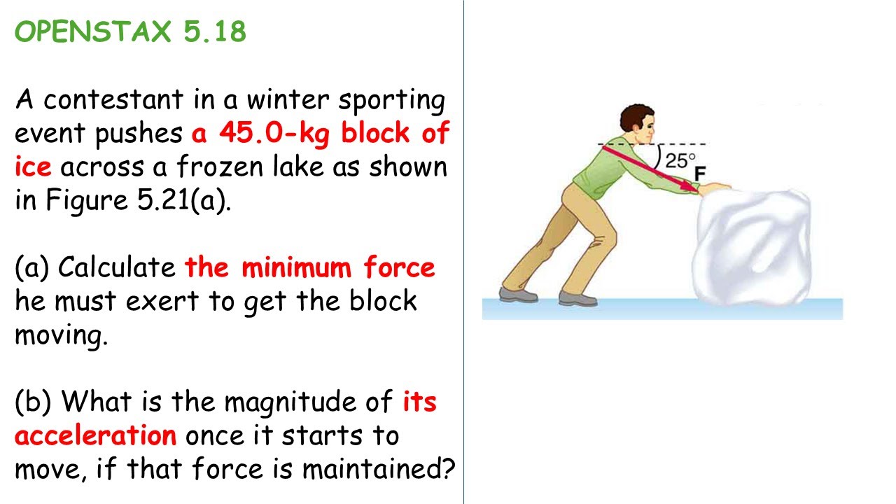 OpenStax 5.18 | A contestant in a winter sporting event pushes a 
