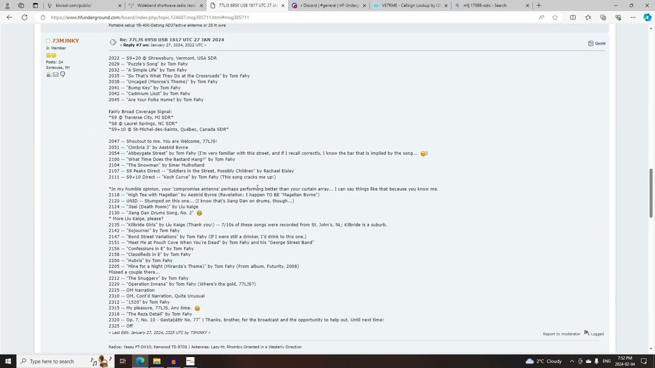 Recap of Shortwave Pirate Radio Activity Saturday 27 January 2024