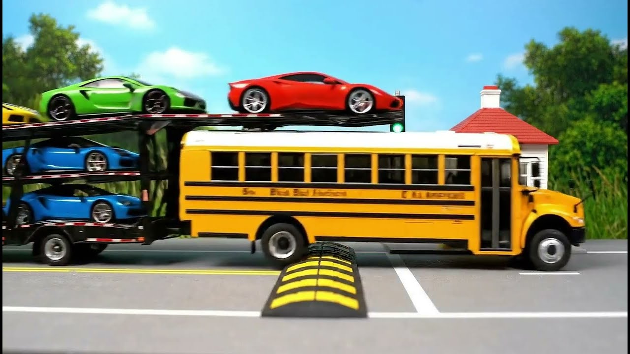 Грузовик с прицепом и лежачий полицейский, мини-машинка проезжает через лежачий полицейский. Игру...