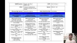 Exercise Prescription or Workout Plan - PED 030