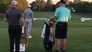 Amazing Tiger Woods warm up hits 50 yard sign 3 out of 4 times