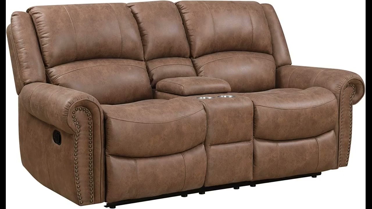 Madrona Burke Nova Brown 87" Sofa with Dual Recliners, Nailhead Trim