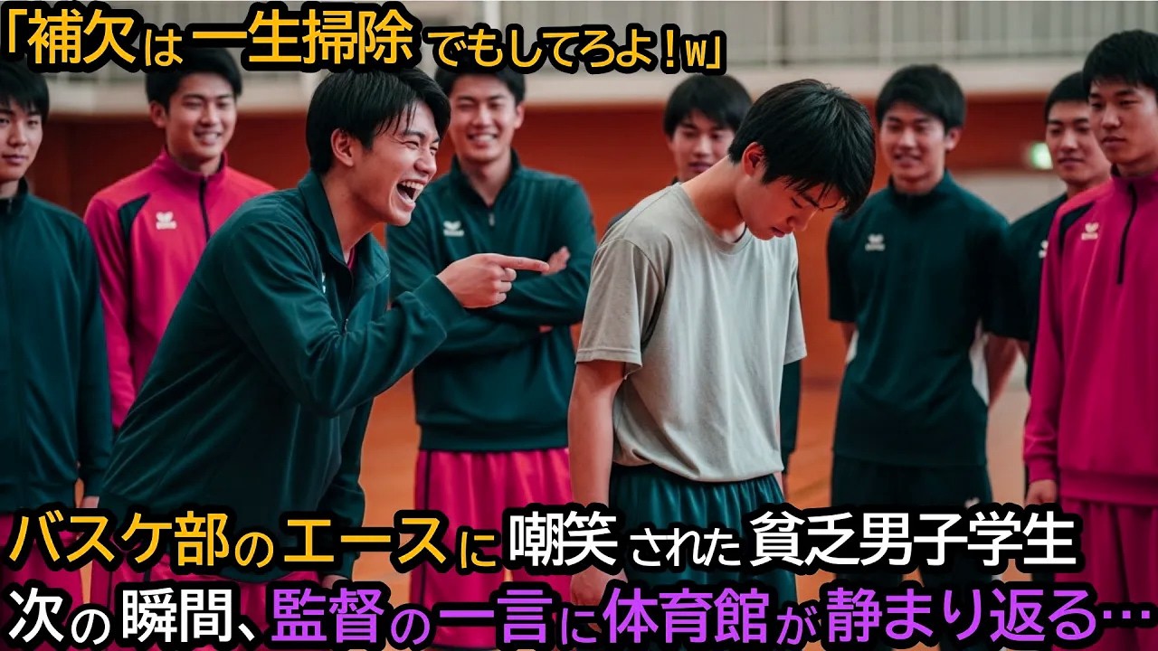 「補欠は一生掃除でもしてろよ！w」バスケ部のエースにバカにされた貧乏男子学生。次の瞬間、監督の一言に体育館が静まり返る…