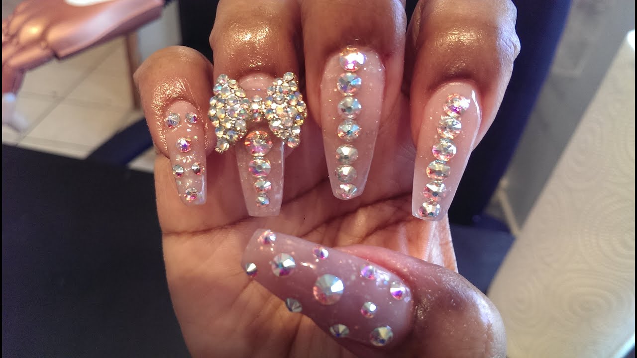 Beige Coffin Nails with Glitter - wide 6