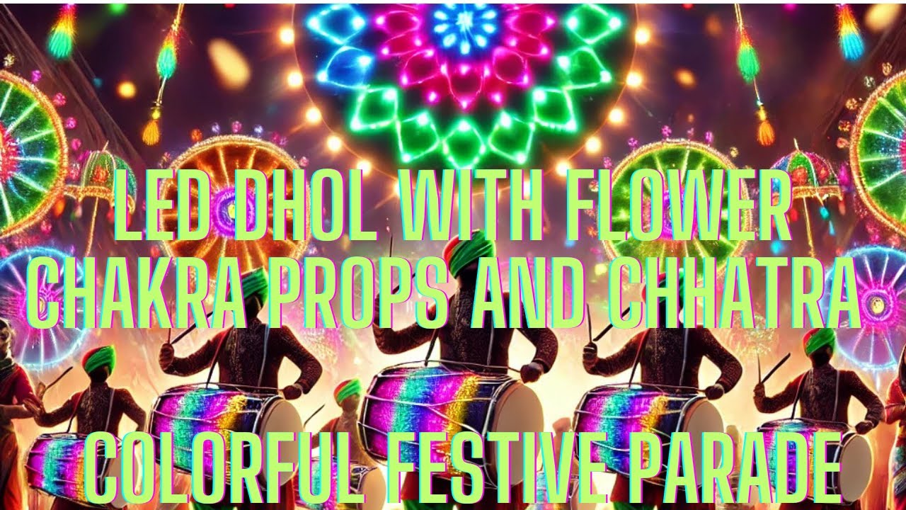 LED Dhol with Flower LED Flower Chakra Props and Chhatra | Colorful Festive Parade I