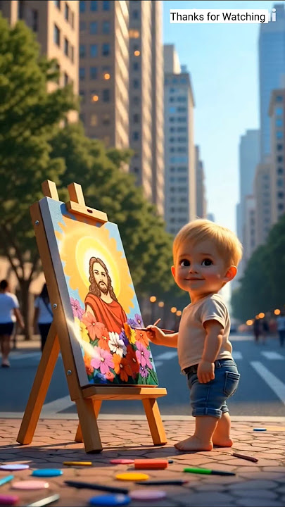 A young boy painting Jesus on Mexico City street #jesus #baby #jesuschrist #mexico #shorts