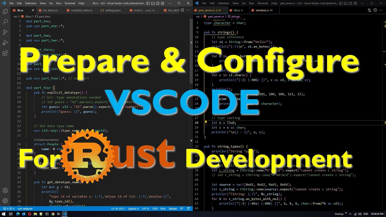prepare & configure (dark mode), plugins need - vs code for rust ...