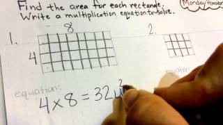 Finding the Area using multiplication and repeated addition.