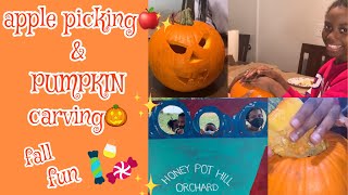 🎃Spooky Pumpkin Carving (tutorial)\& Apple Picking🍎Fall Fun🍁🍂