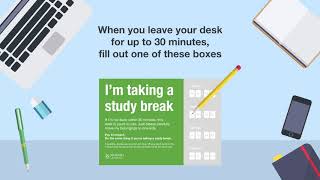 Studying in the Library Use a study break card