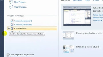 Using the Recent Projects List in Visual Studio 2010